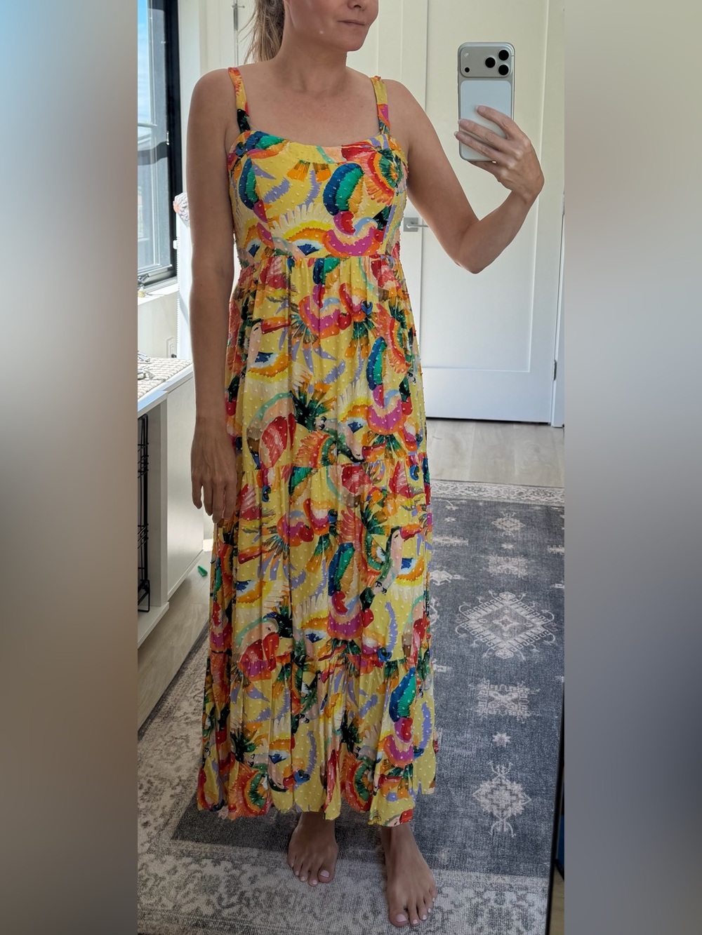 FARM Rio for Anthropologie Yellow Textured Tropical Print Maxi Dress
